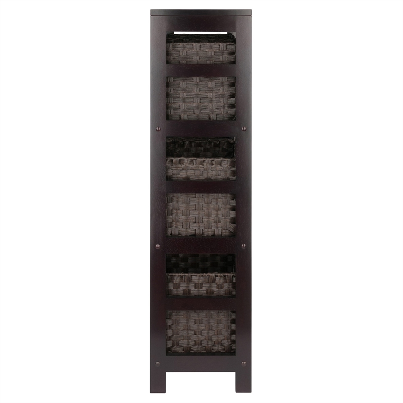 Winsome Leo 7-Piece Solid Wood Storage Shelf with Baskets in Espresso/Chocoalte