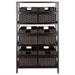 Winsome Leo 7-Piece Solid Wood Storage Shelf with Baskets in Espresso/Chocoalte