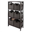 Winsome Leo 7-Piece Solid Wood Storage Shelf with Baskets in Espresso/Chocoalte