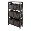 Winsome Leo 7-Piece Solid Wood Storage Shelf with Baskets in Espresso/Chocoalte