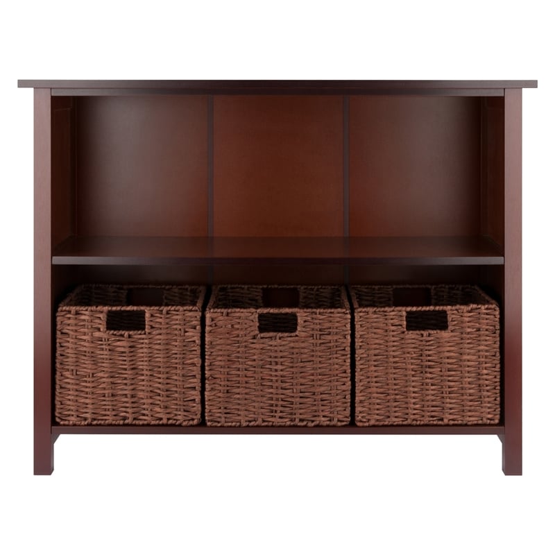 Winsome Milan 4-Piece Solid Wood Storage Shelf with 3 Foldable Baskets in Walnut