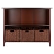 Winsome Milan 4-Piece Solid Wood Storage Shelf with 3 Foldable Baskets in Walnut