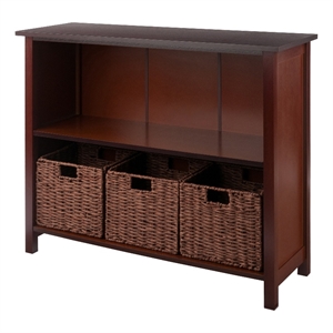 Winsome Milan 4-Piece Solid Wood Storage Shelf with 3 Foldable Baskets in Walnut