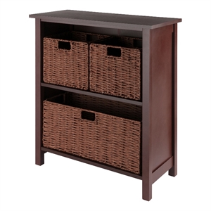 Winsome Milan 4-Piece Solid Wood Storage Shelf with 3 Foldable Baskets - Walnut