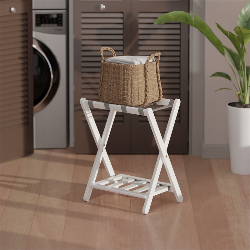 Winsome Raya Transitional Solid Wood Luggage Rack with Shelf in White Finish