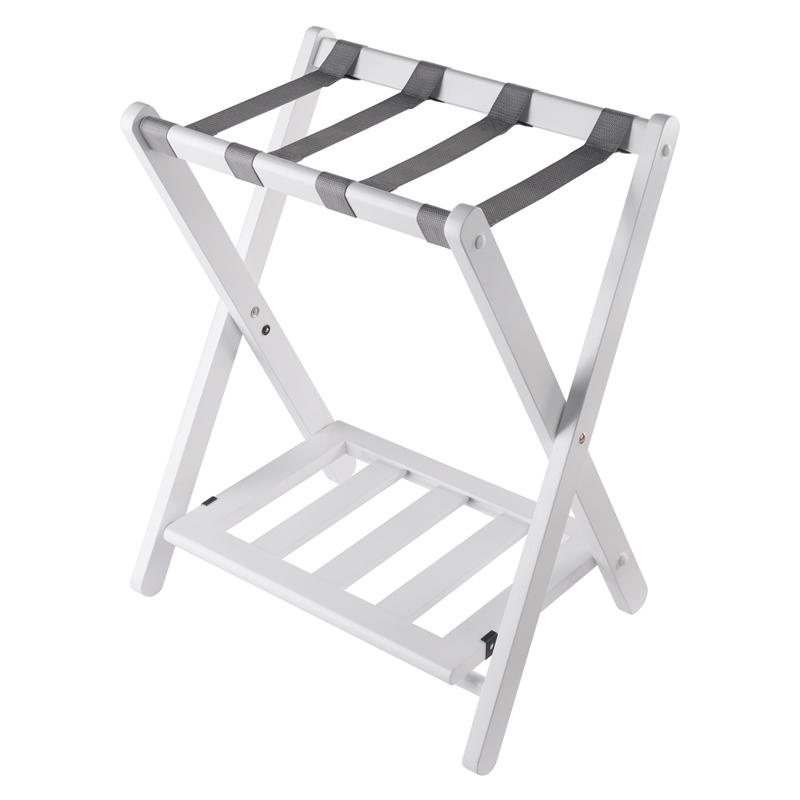 Winsome Raya Transitional Solid Wood Luggage Rack with Shelf in White Finish
