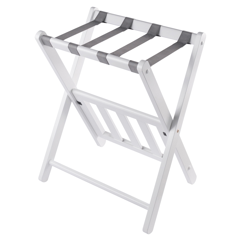 Winsome Raya Transitional Solid Wood Luggage Rack with Shelf in White Finish