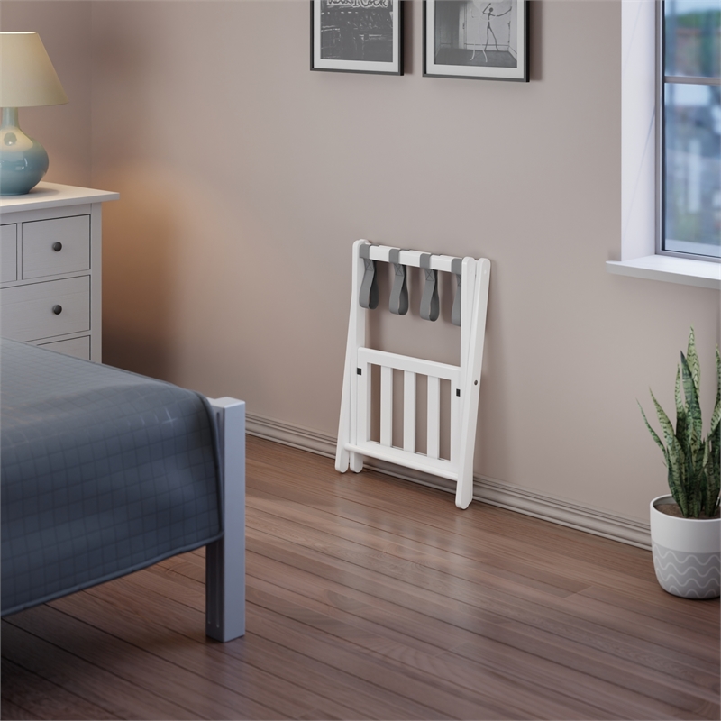 Winsome Raya Transitional Solid Wood Luggage Rack with Shelf in White Finish