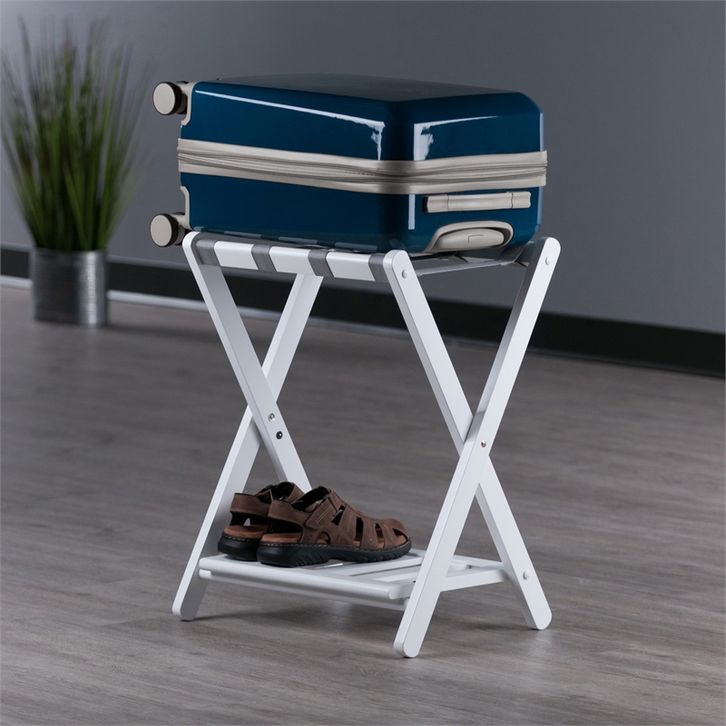 Winsome Raya Transitional Solid Wood Luggage Rack with Shelf in White Finish