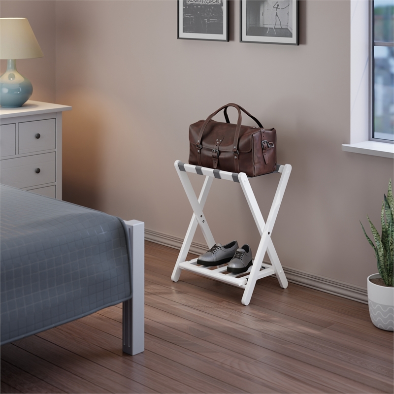 Winsome Raya Transitional Solid Wood Luggage Rack with Shelf in White Finish