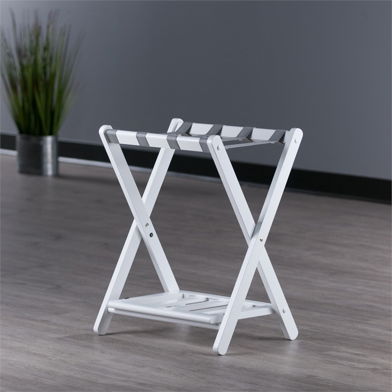 Winsome Raya Transitional Solid Wood Luggage Rack with Shelf in White Finish