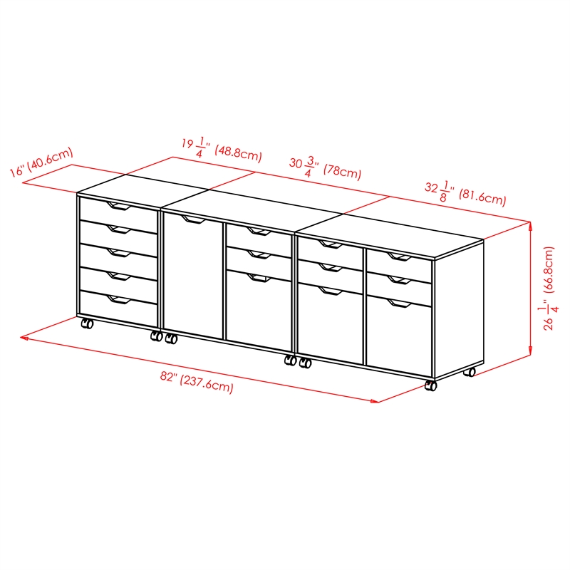 Winsome Halifax 3-Pc Cabinet Set with File Drawer in White Finish
