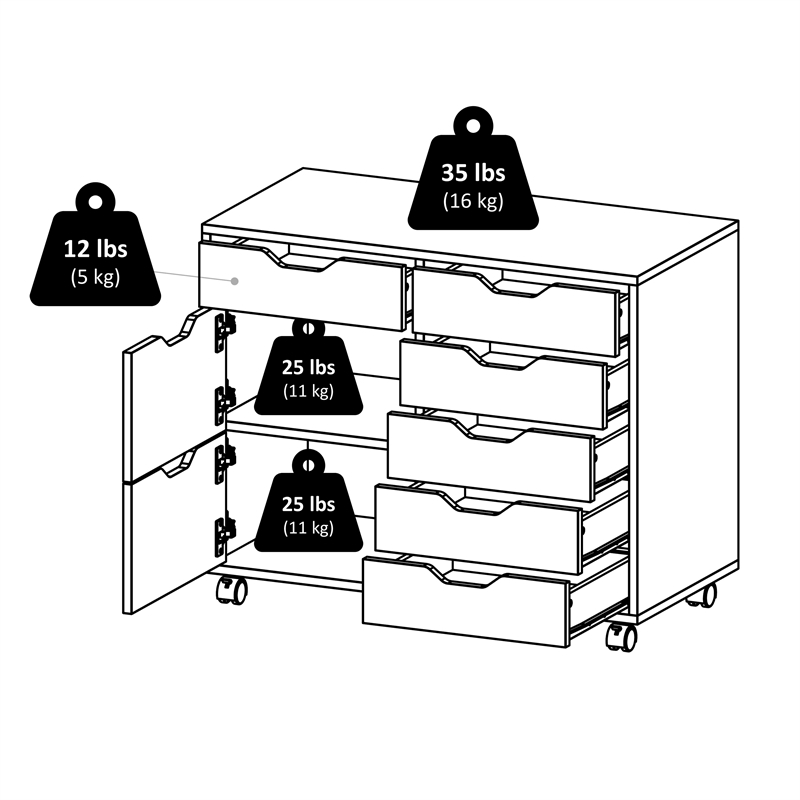 Winsome Halifax 6-Drawer Engineered Wood Mobile Storage Cabinet in Crisp White