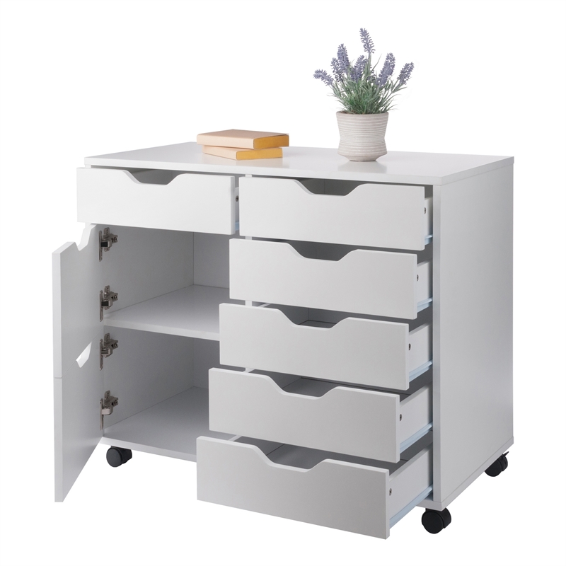 Winsome Halifax 6-Drawer Engineered Wood Mobile Storage Cabinet in Crisp White