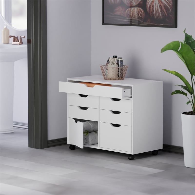 Winsome Halifax 5-Drawer Engineered Wood Mobile Storage Cabinet in Crisp White