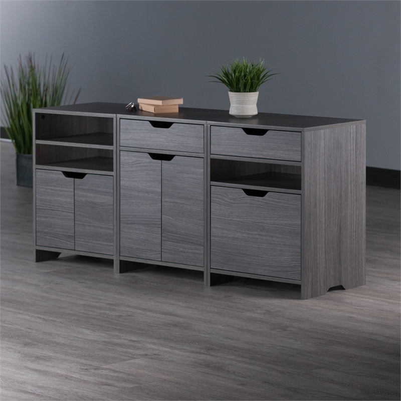 Winsome Nova 3-PC Transitional Engineered Wood Storage Cabinet Set in Charcoal