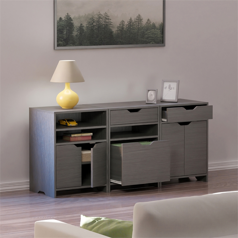 Winsome Nova 3-PC Transitional Engineered Wood Storage Cabinet Set in Charcoal