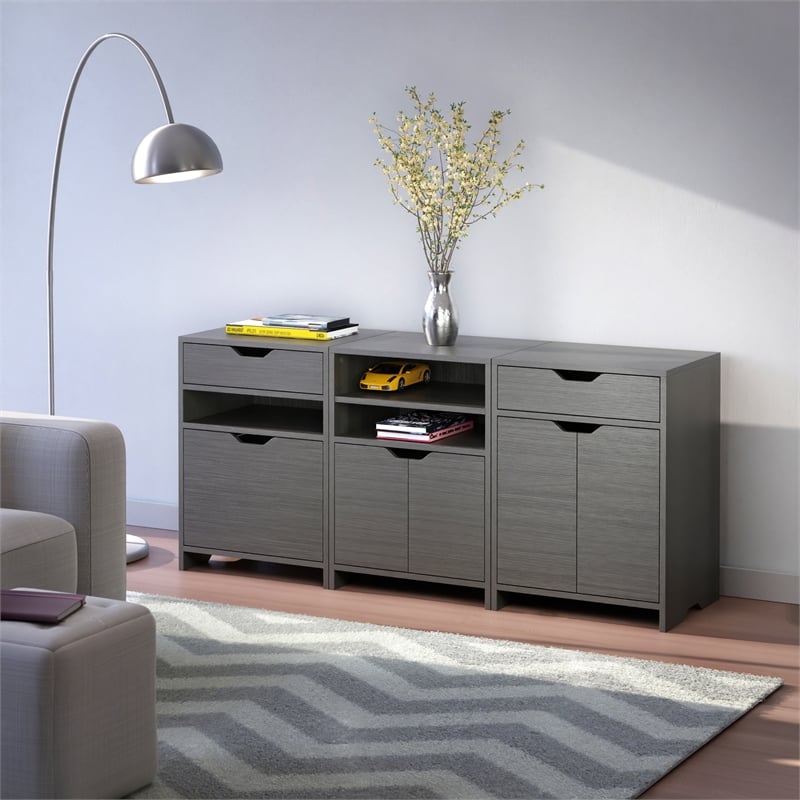 Winsome Nova 3-PC Transitional Engineered Wood Storage Cabinet Set in Charcoal