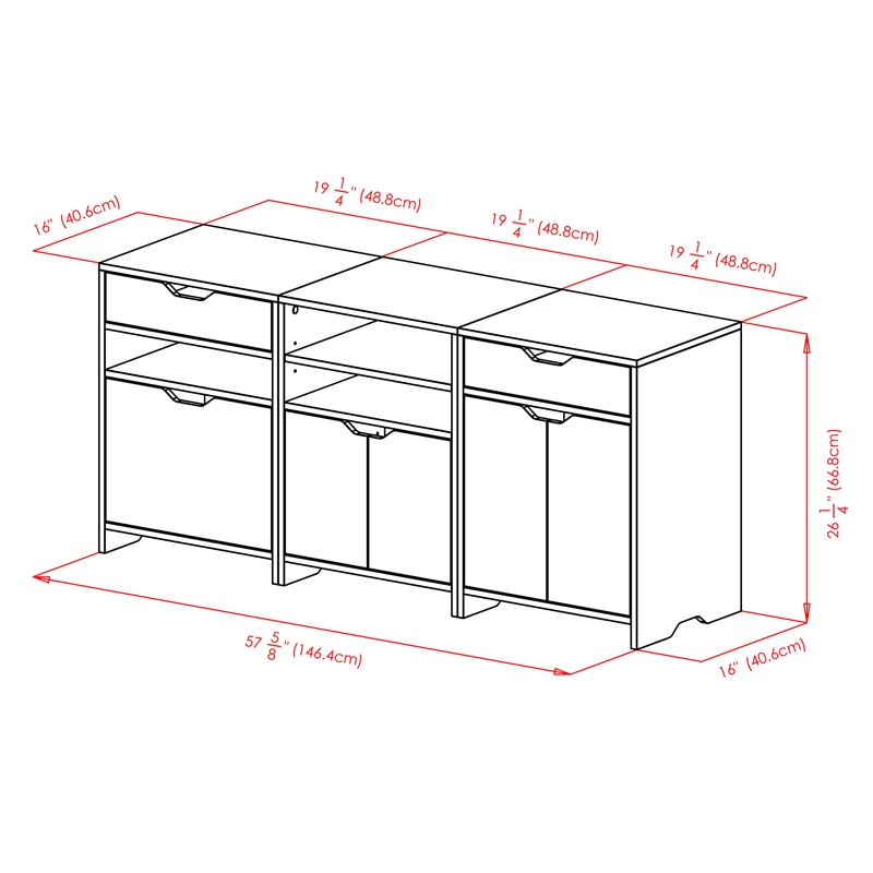 Winsome Nova 3-PC Transitional Engineered Wood Storage Cabinet Set in Charcoal