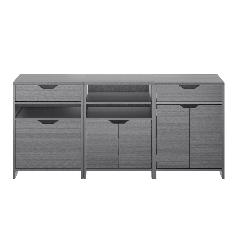 Winsome Nova 3-PC Transitional Engineered Wood Storage Cabinet Set in Charcoal
