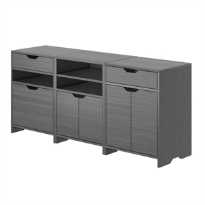 Winsome Nova 3-PC Transitional Engineered Wood Storage Cabinet Set in Charcoal