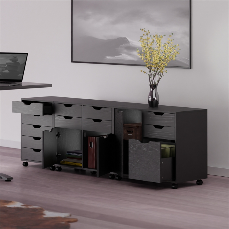 Winsome Halifax 3-Piece Engineered Wood Cabinet Set with File Drawer in Black