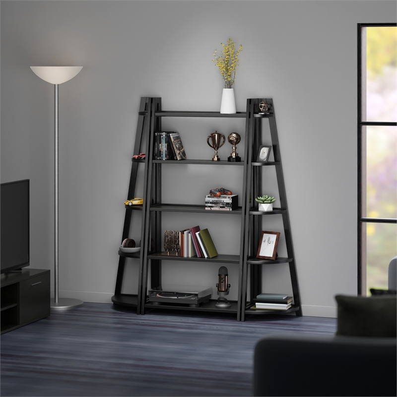 Winsome Adam 3-PC 5-Tier Transitional Solid Wood Shelving Set in Lustrous Black