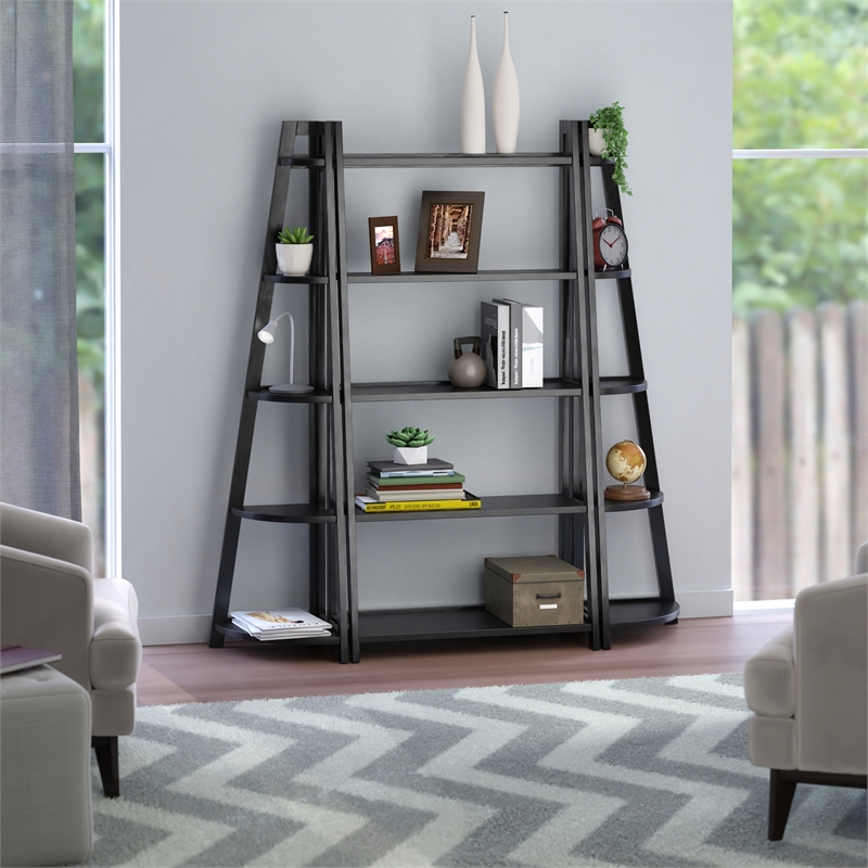 Winsome Adam 3-PC 5-Tier Transitional Solid Wood Shelving Set in Lustrous Black