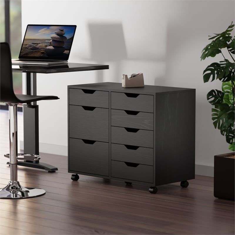 Winsome Halifax 6-Drawer Engineered Wood Mobile Storage Cabinet in Black