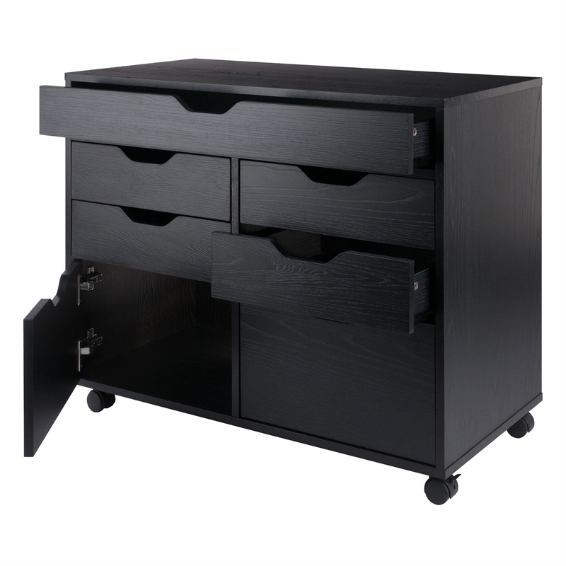 Winsome Halifax 5-Drawer Engineered Wood Mobile Storage Cabinet in Black
