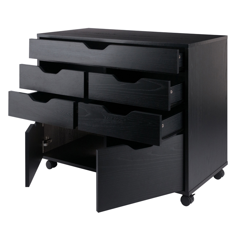 Winsome Halifax 5-Drawer Engineered Wood Mobile Storage Cabinet in Black