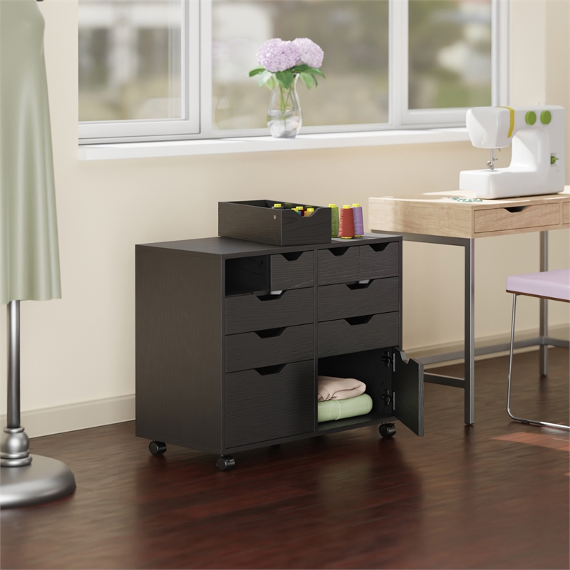 Winsome Halifax 4-Drawer Engineered Wood Mobile Storage Cabinet in Black