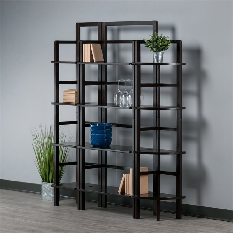Winsome Aiden 3-Piece Transitional Solid Wood Baker's Rack Set in Vibrant Coffee