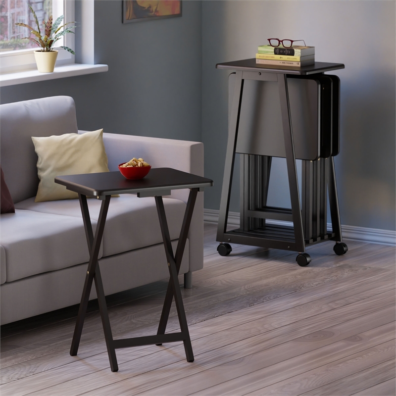 Winsome Adriel 5-Piece Transitional Solid Wood Snack Table Set in Coffee