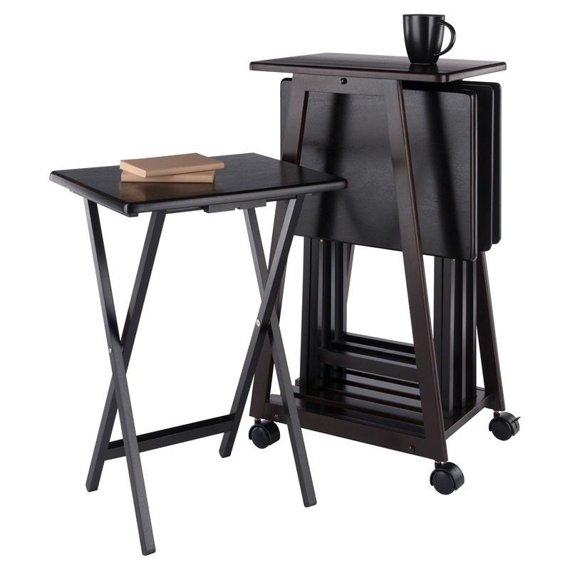 Winsome Adriel 5-Piece Transitional Solid Wood Snack Table Set in Coffee