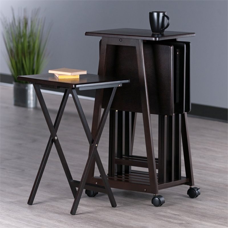 Winsome Adriel 5-Piece Transitional Solid Wood Snack Table Set in Coffee