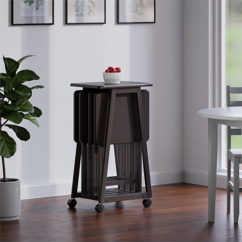 Winsome Adriel 5-Piece Transitional Solid Wood Snack Table Set in Coffee