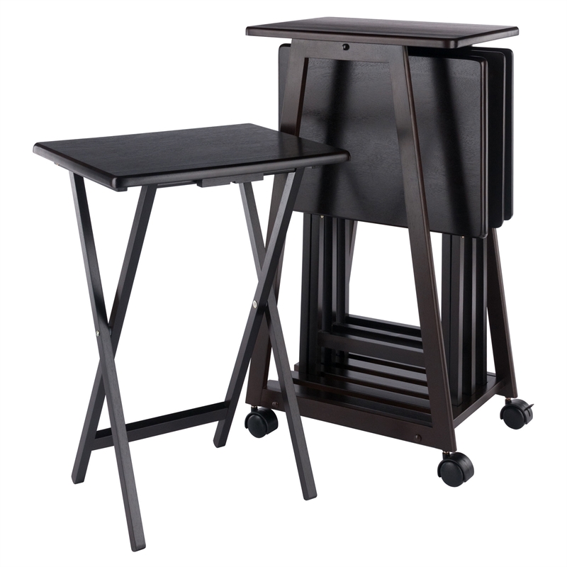 Winsome Adriel 5-Piece Transitional Solid Wood Snack Table Set in Coffee