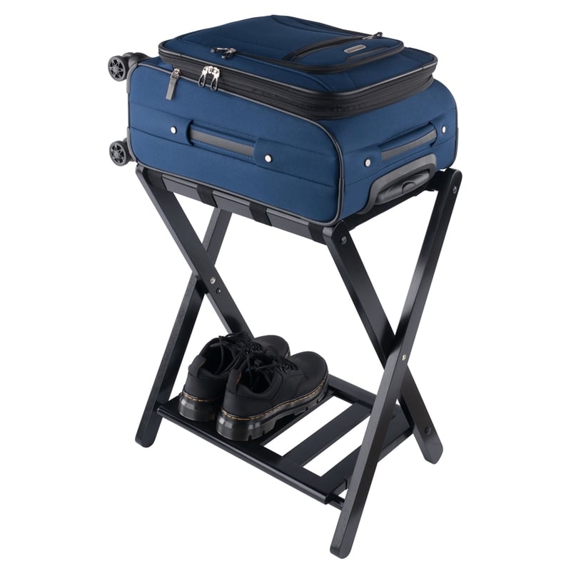 Winsome Raya Transitional Solid Wood Luggage Rack with Shelf in Black