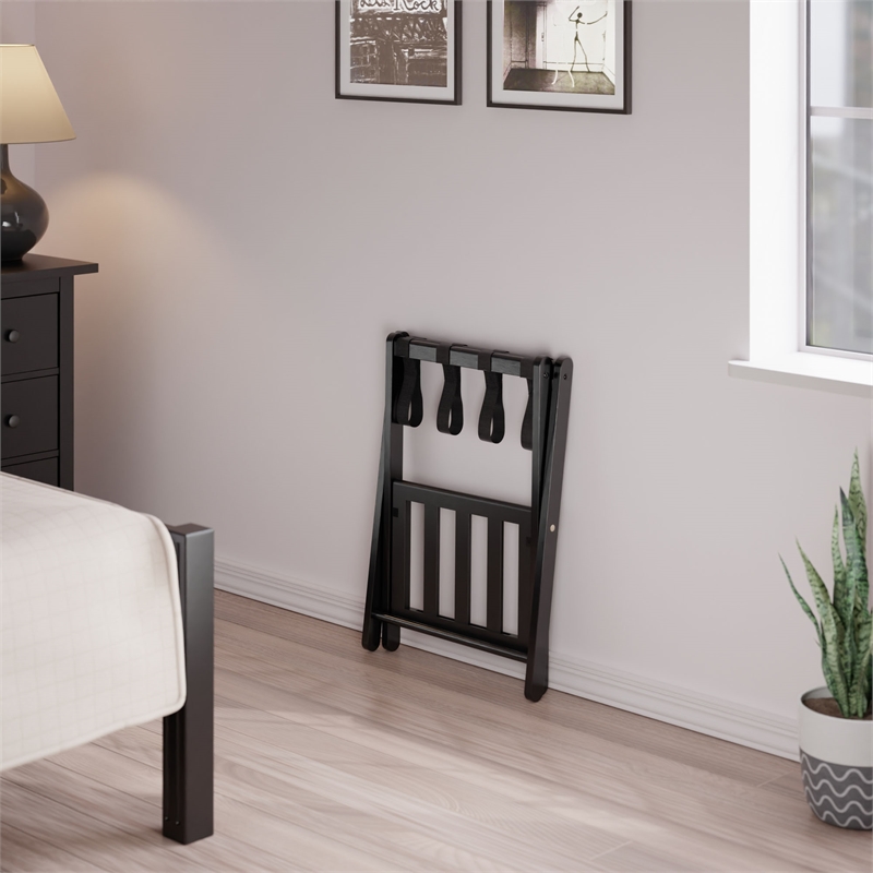 Winsome Raya Transitional Solid Wood Luggage Rack with Shelf in Black