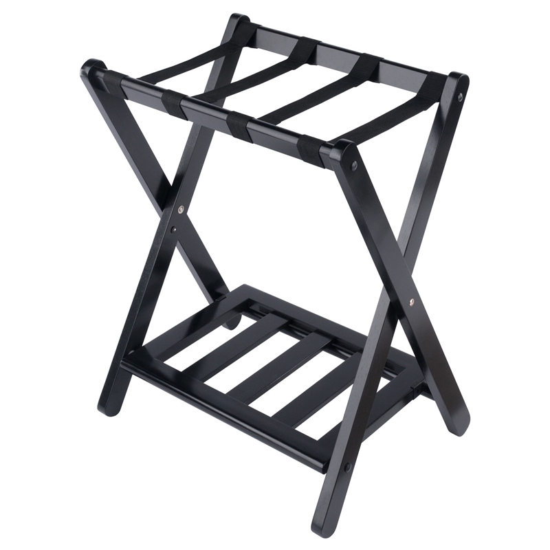 Winsome Raya Transitional Solid Wood Luggage Rack with Shelf in Black