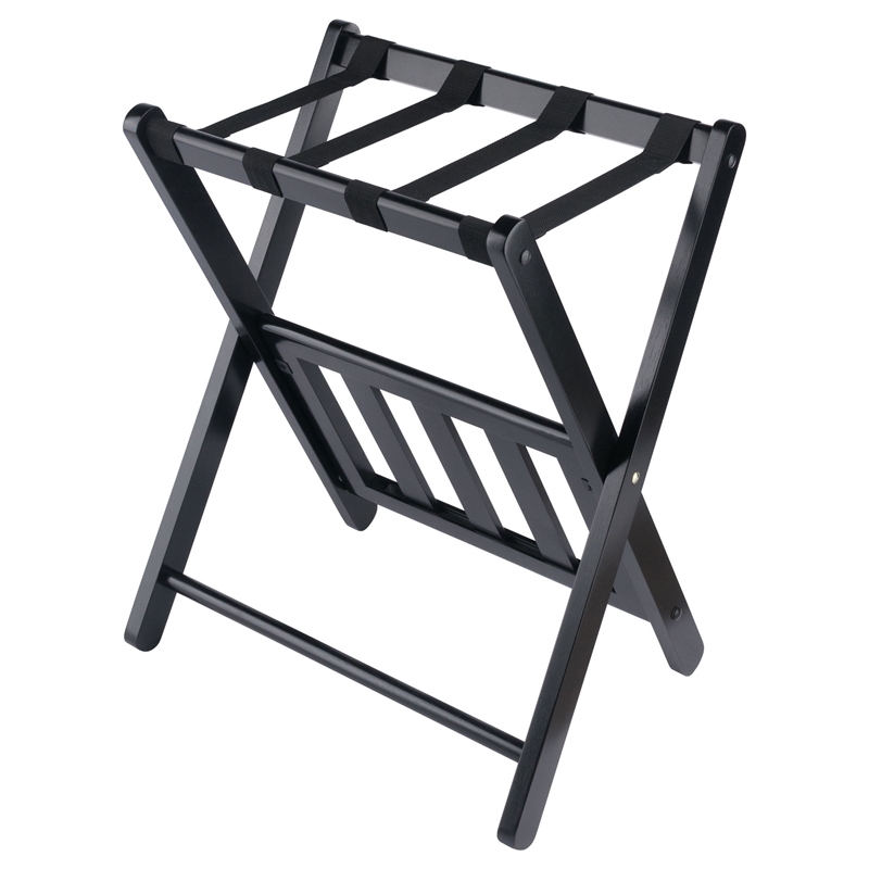 Winsome Raya Transitional Solid Wood Luggage Rack with Shelf in Black