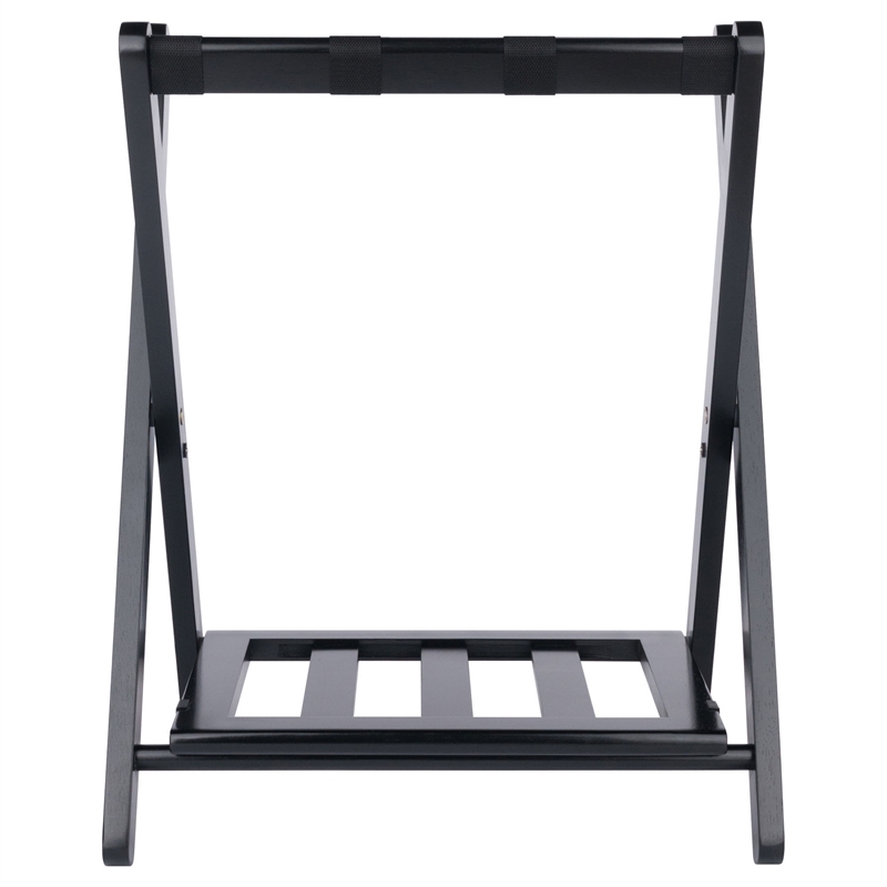 Winsome Raya Transitional Solid Wood Luggage Rack with Shelf in Black