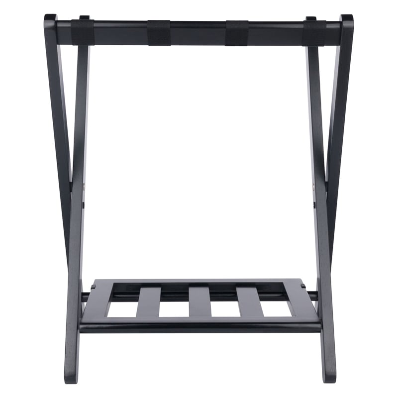 Winsome Raya Transitional Solid Wood Luggage Rack with Shelf in Black