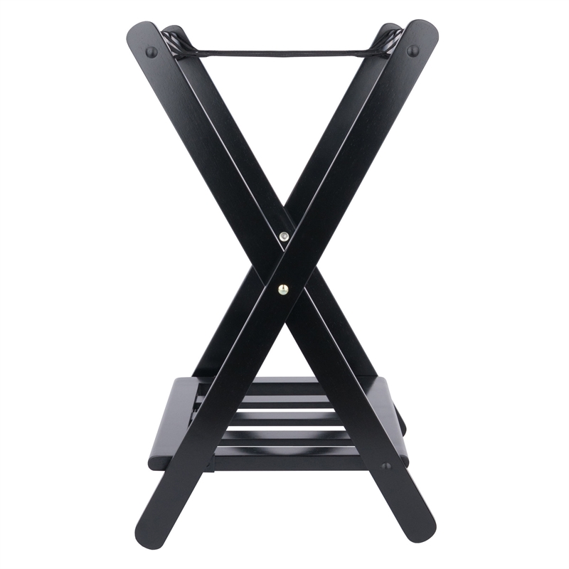 Winsome Raya Transitional Solid Wood Luggage Rack with Shelf in Black