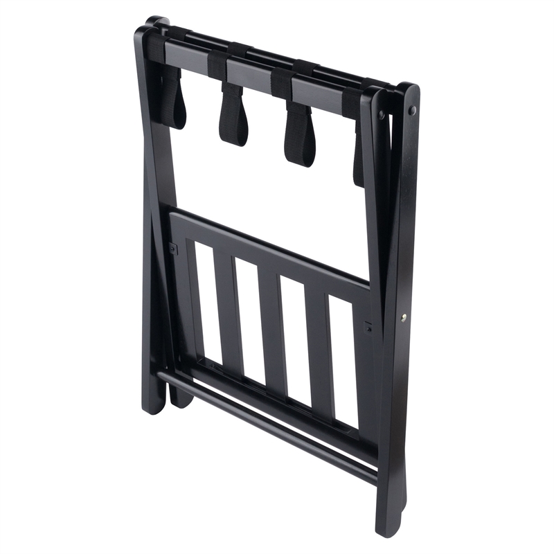 Winsome Raya Transitional Solid Wood Luggage Rack with Shelf in Black