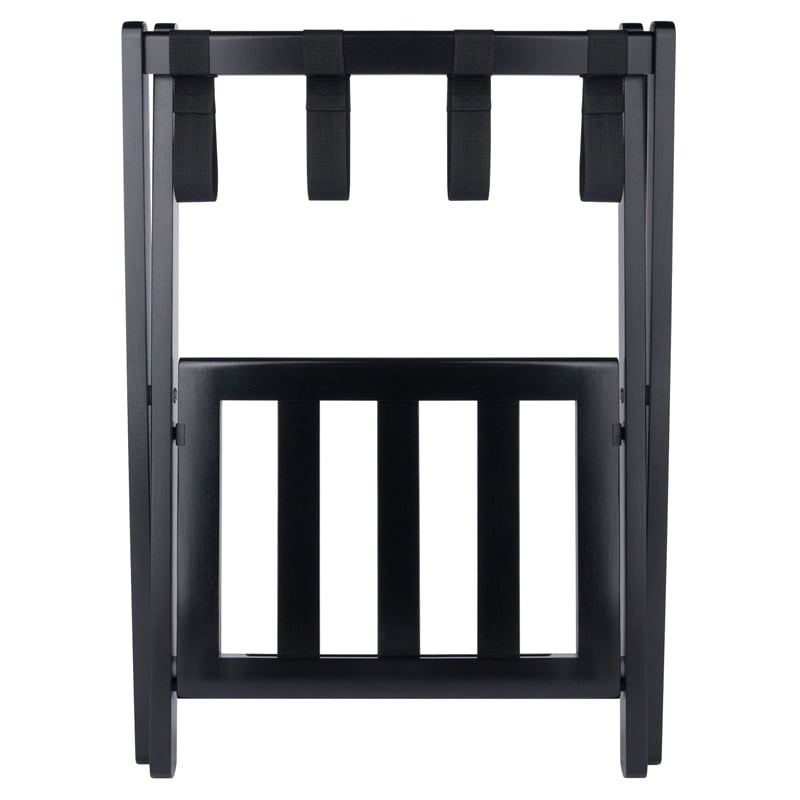Winsome Raya Transitional Solid Wood Luggage Rack with Shelf in Black