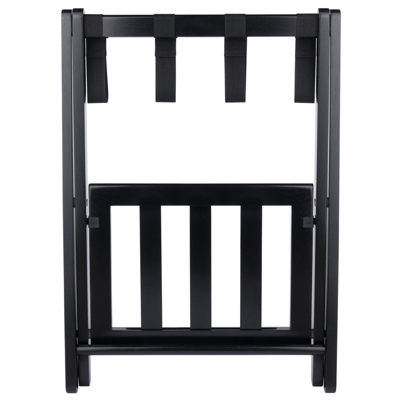 Winsome Raya Transitional Solid Wood Luggage Rack with Shelf in Black