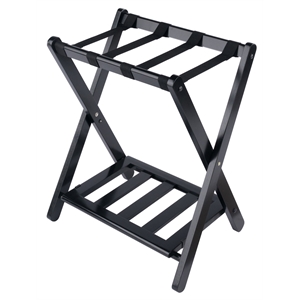 Winsome Raya Transitional Solid Wood Luggage Rack with Shelf in Black