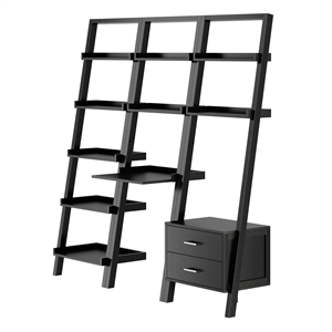 winsome bellamy 3-piece solid wood leaning desk & shelf set in lustrous black